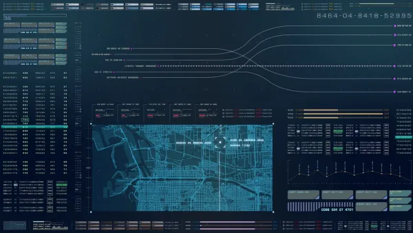 Computer screen with map, numbers, and lines.