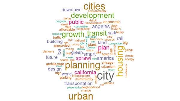 A word cloud of Planetizen phrases